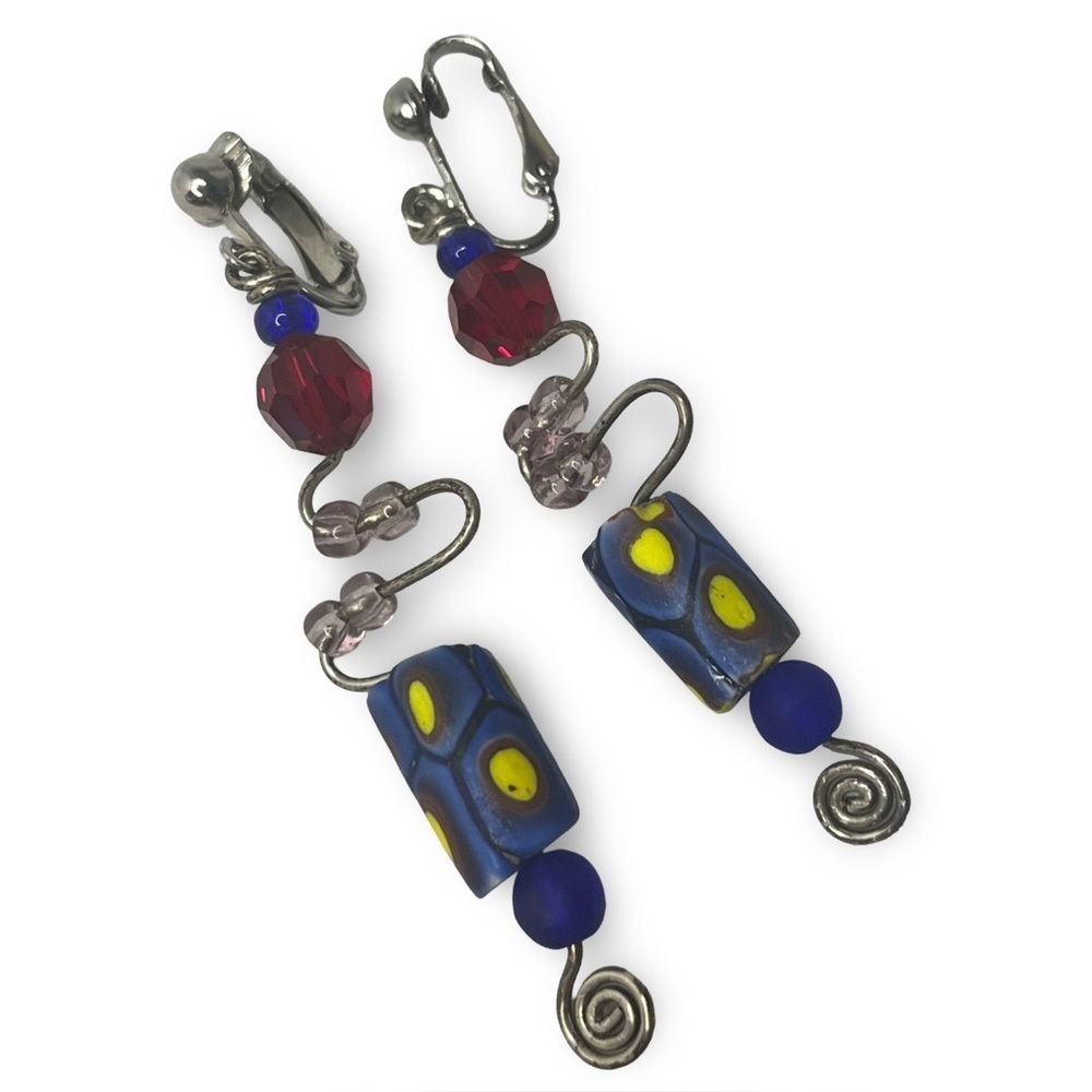 Murano Glass Millefiori Beaded Clip On Earrings.